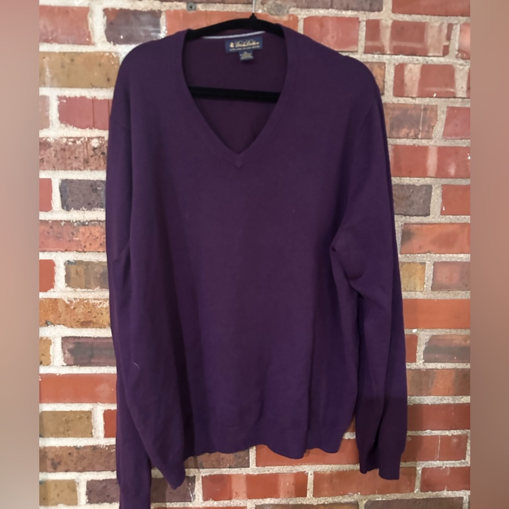 Brooks Brothers Purple V-Neck Sweater Classic Knit; Extra fine Italian merino.